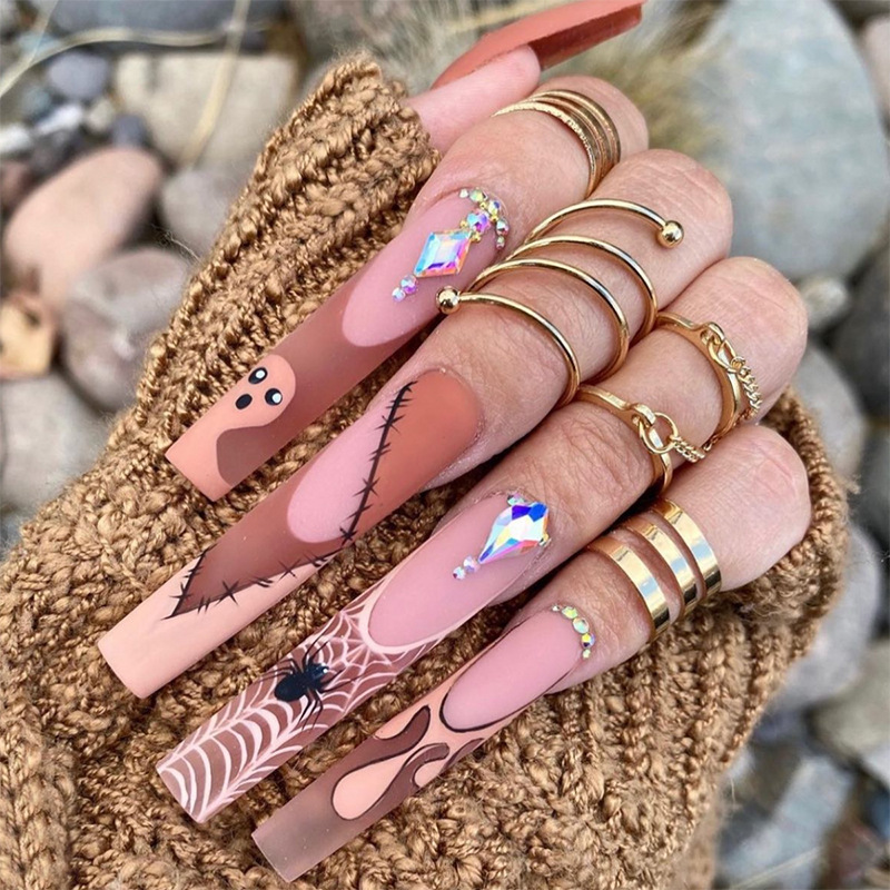 Nail Art Gothic - 24pcs Long Coffin Fake Nail Tips