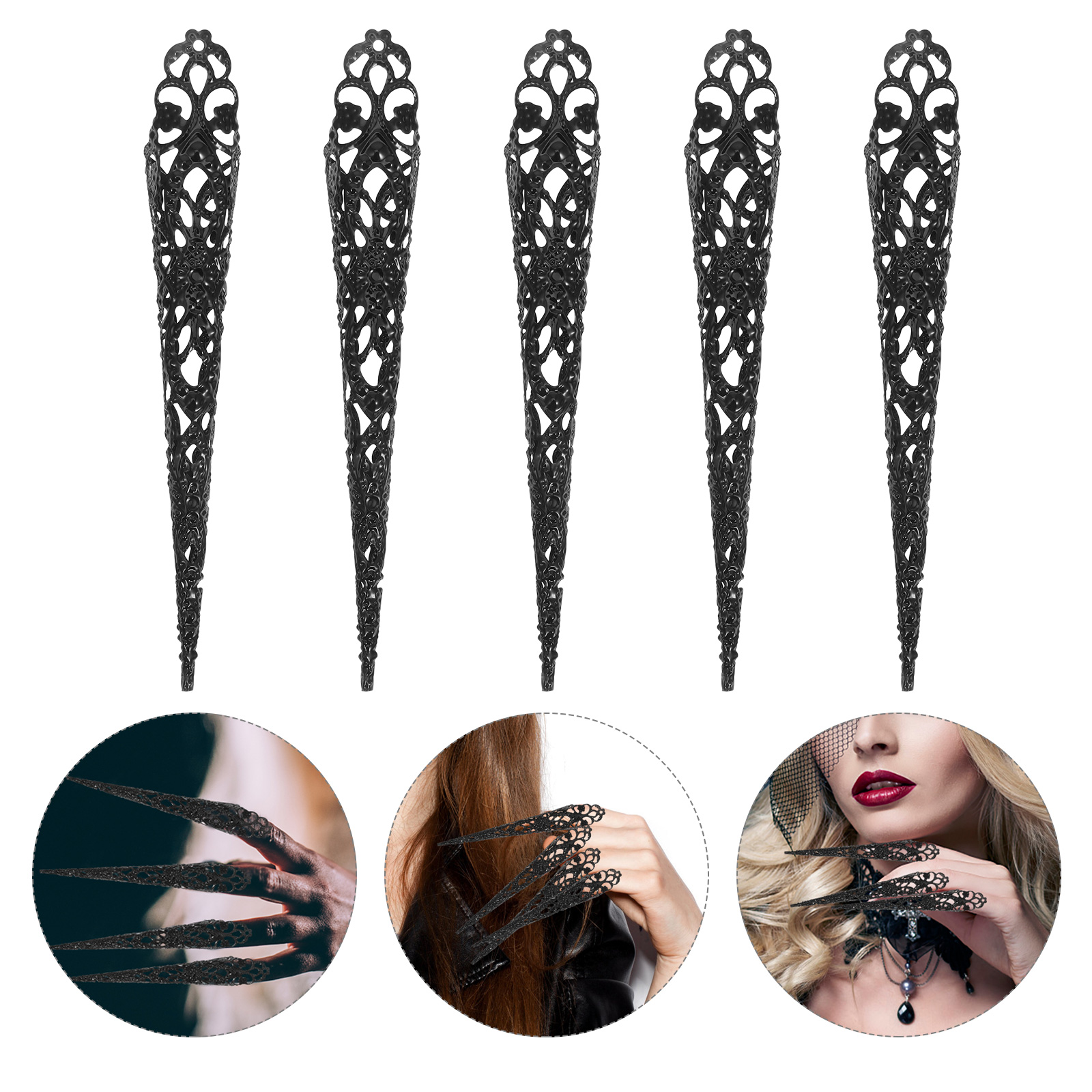Nail Art Queen - 5Pcs Finger Nail Floral Fingertip Nail