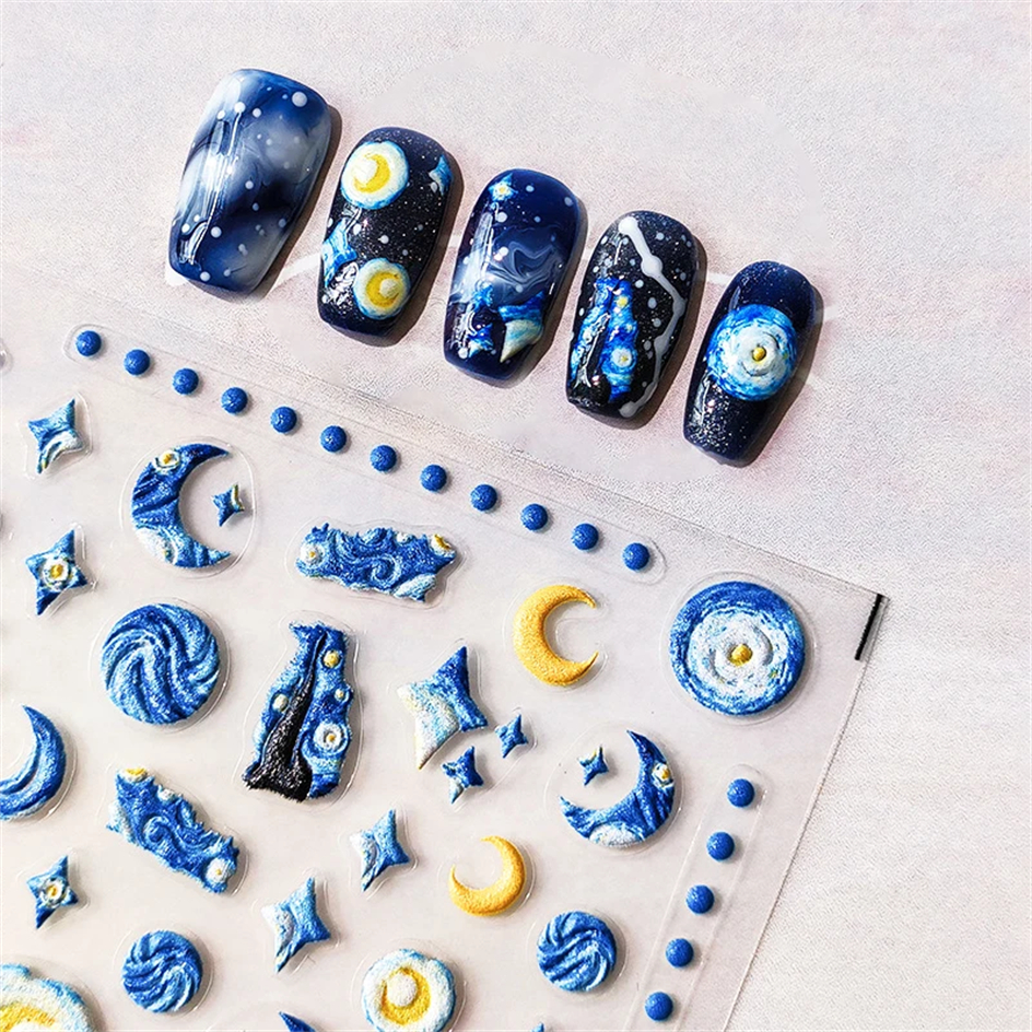 Nail Art Van Gogh - Blue Starry Night 5D Soft Embossed