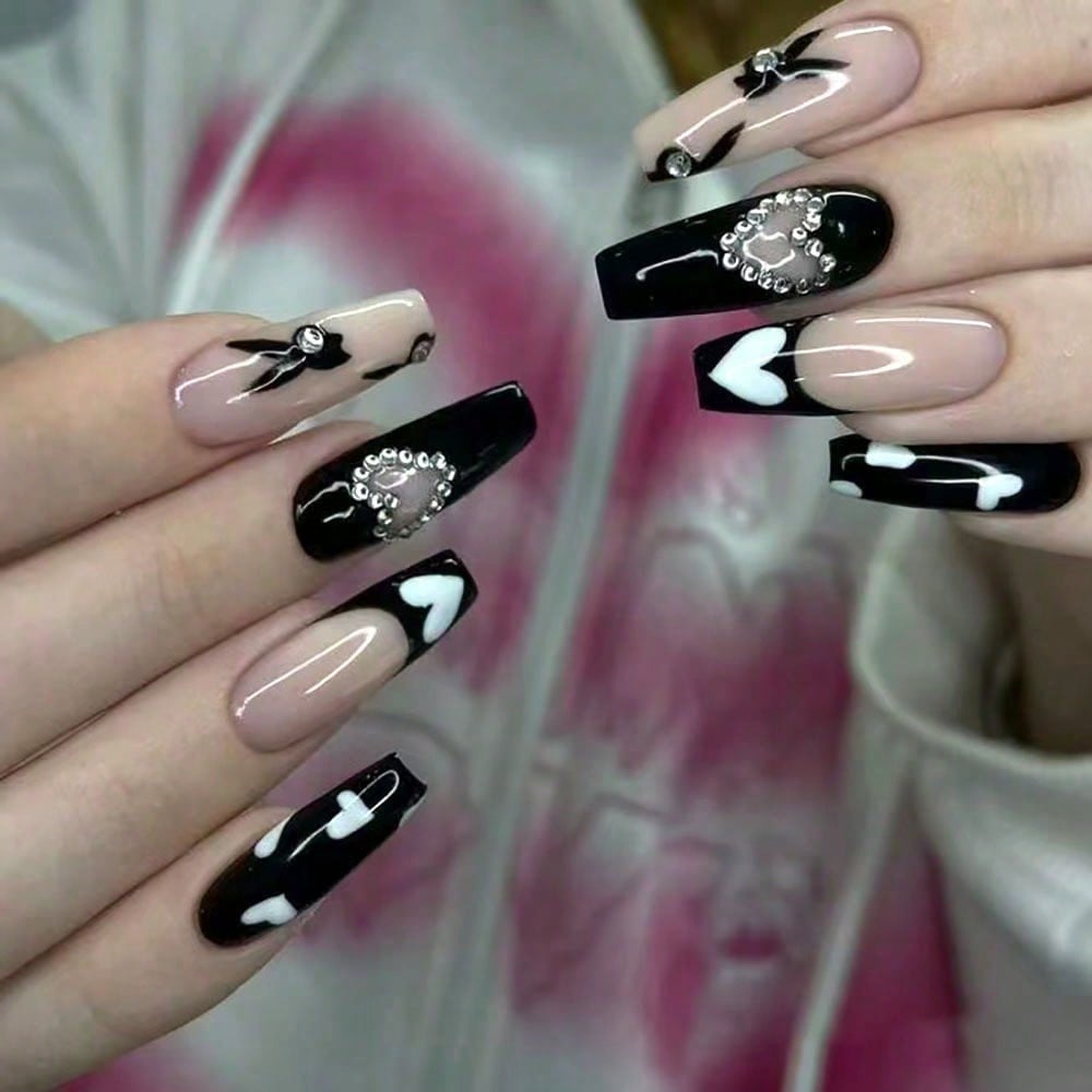 Black White Heart Press On Nai - Nail Art Gothic review and price