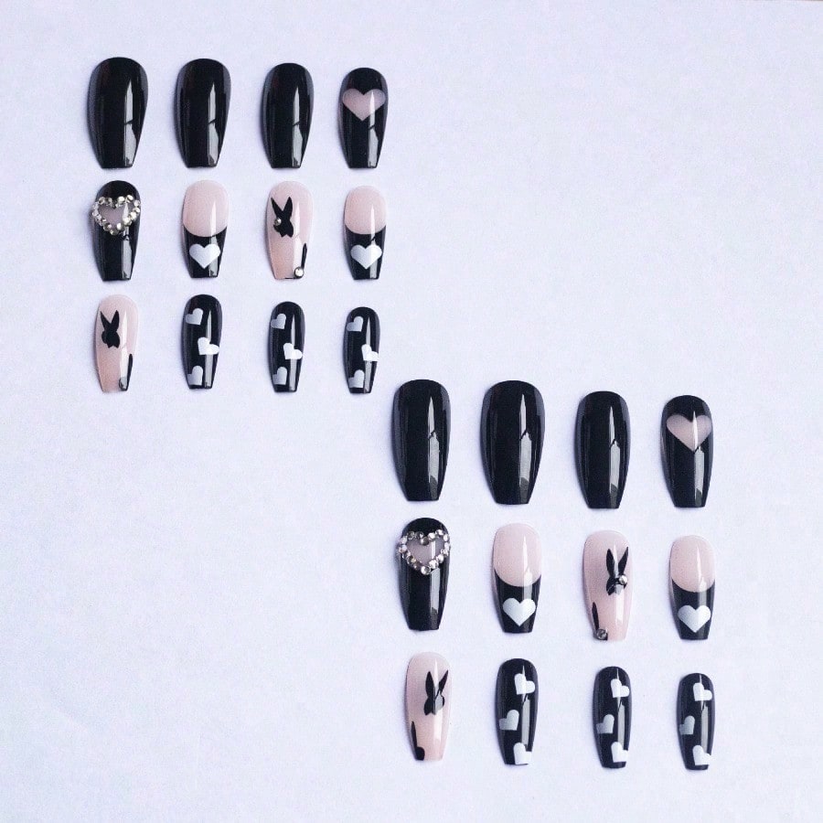Black White Heart Press On Nai - Nail Art Gothic review and price