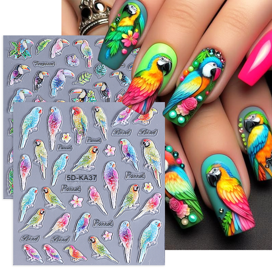 1/2pcs 5D Embossed Parrot Bird - Nail Art Van Gogh review and price