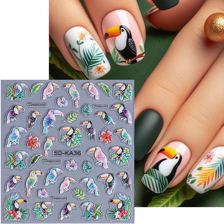 1/2pcs 5D Embossed Parrot Bird - Nail Art Van Gogh review and price