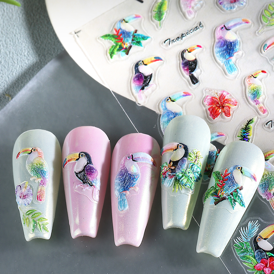 1/2pcs 5D Embossed Parrot Bird - Nail Art Van Gogh review and price