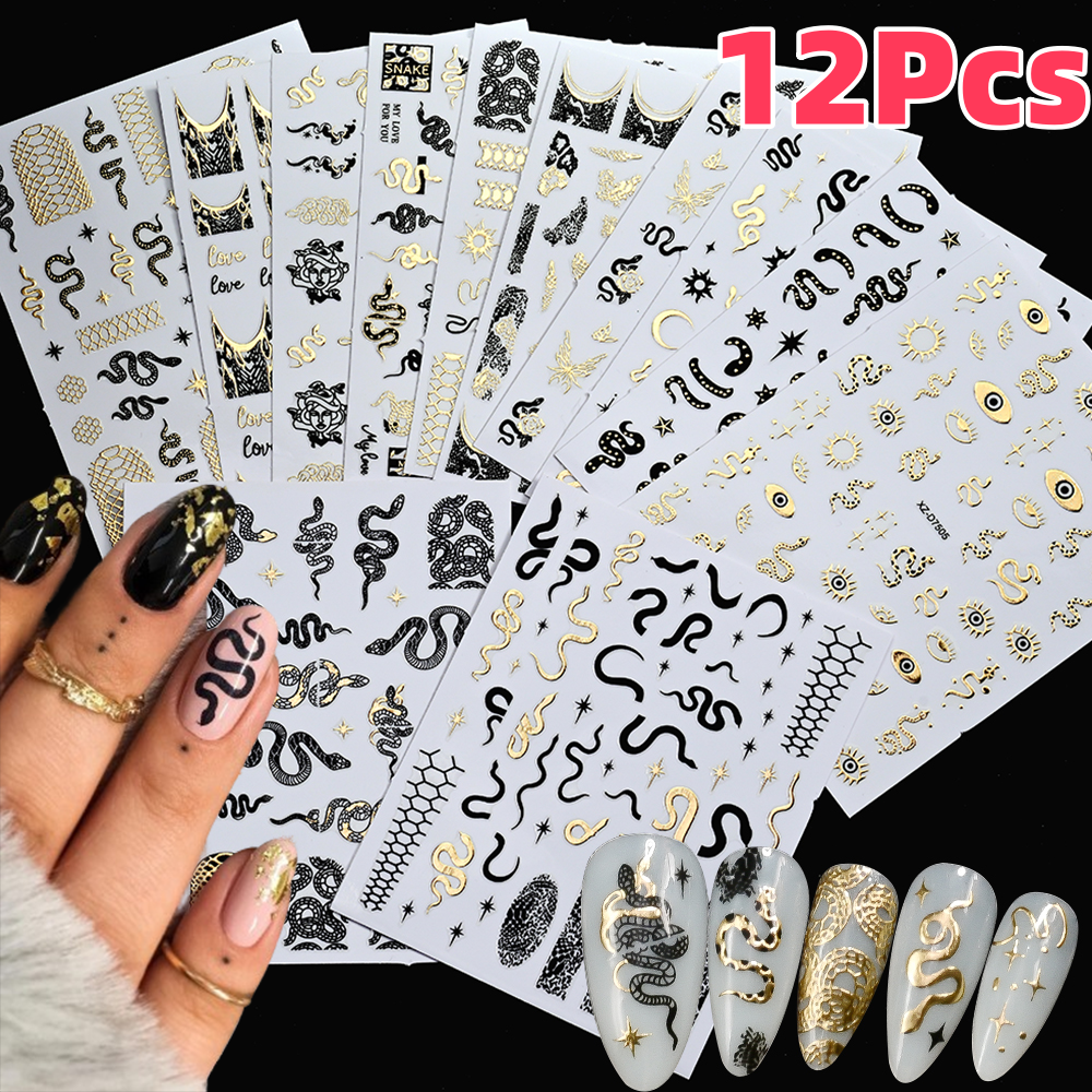 12Pcs 3D Bronzing Snake Sun St - Nail Art Gothic review and price