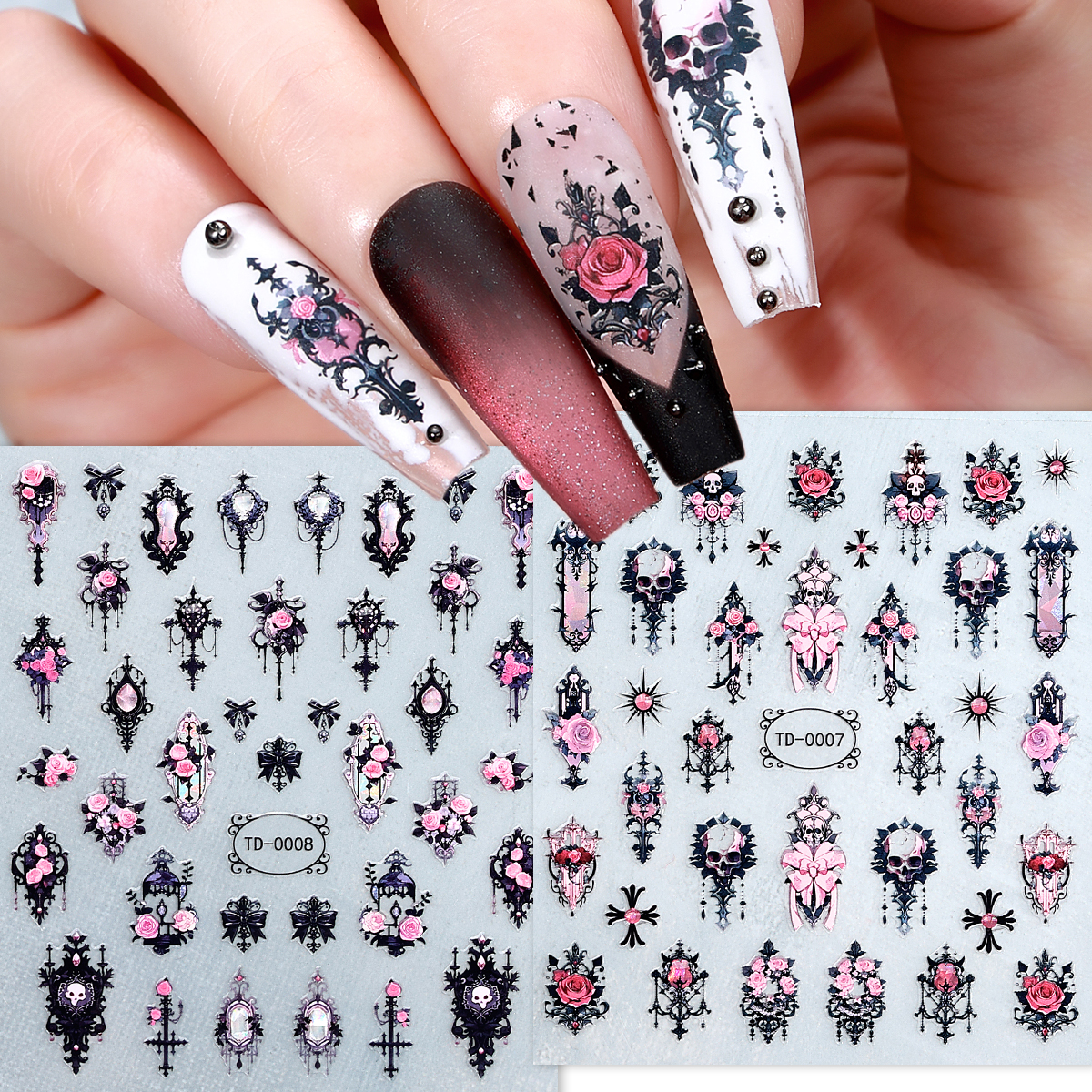 2pcs Black Pink Gothic Hallowe - Nail Art Gothic review and price