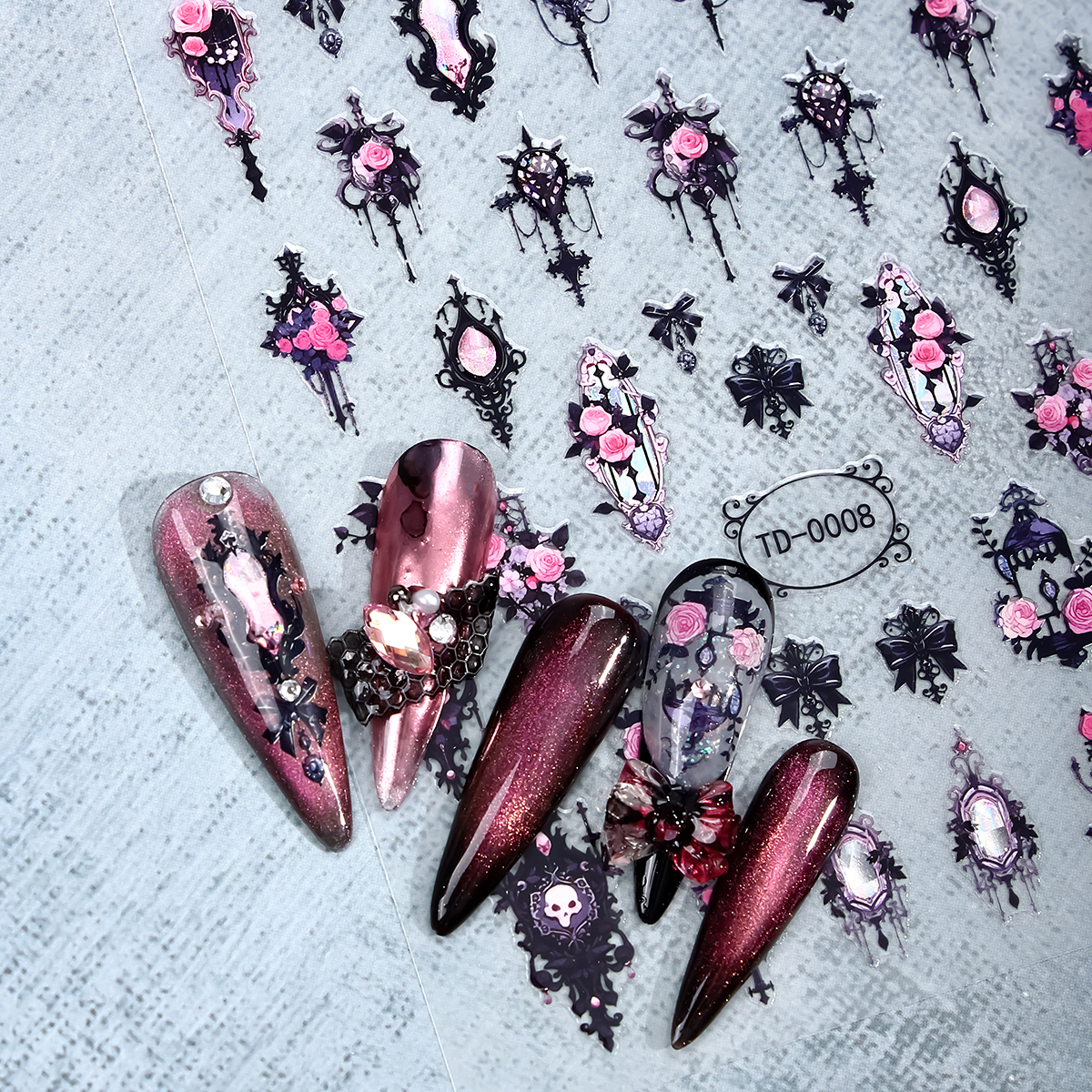 2pcs Black Pink Gothic Hallowe - Nail Art Gothic review and price
