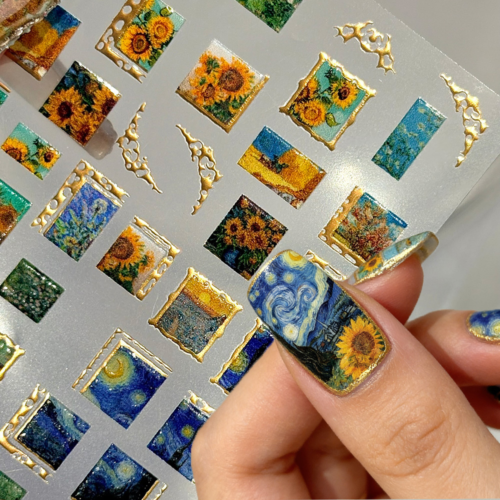 1pcs Retro Gold Stamped Frame  - Nail Art Van Gogh review and price