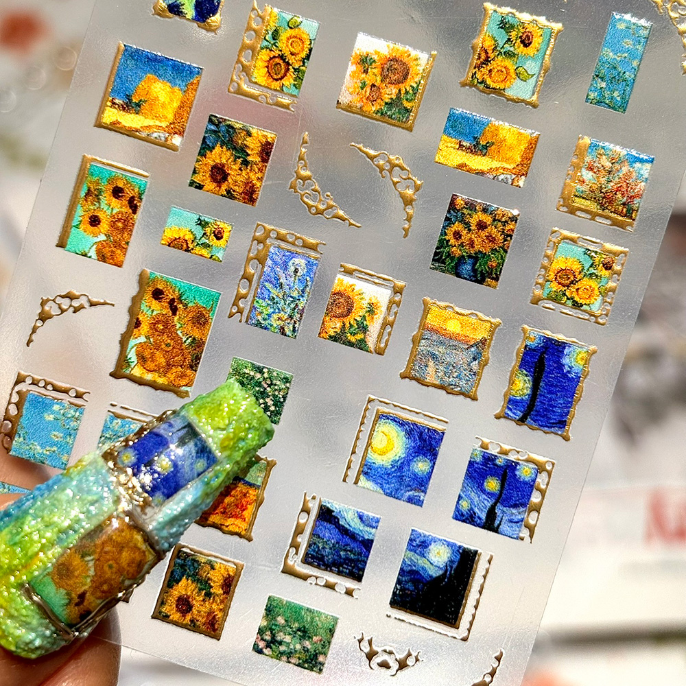 1pcs Retro Gold Stamped Frame  - Nail Art Van Gogh review and price