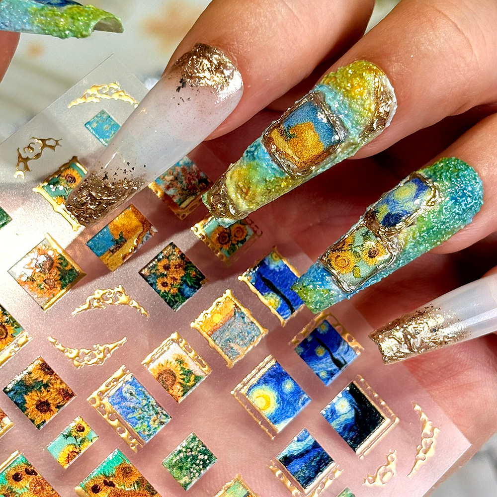 1pcs Retro Gold Stamped Frame  - Nail Art Van Gogh review and price