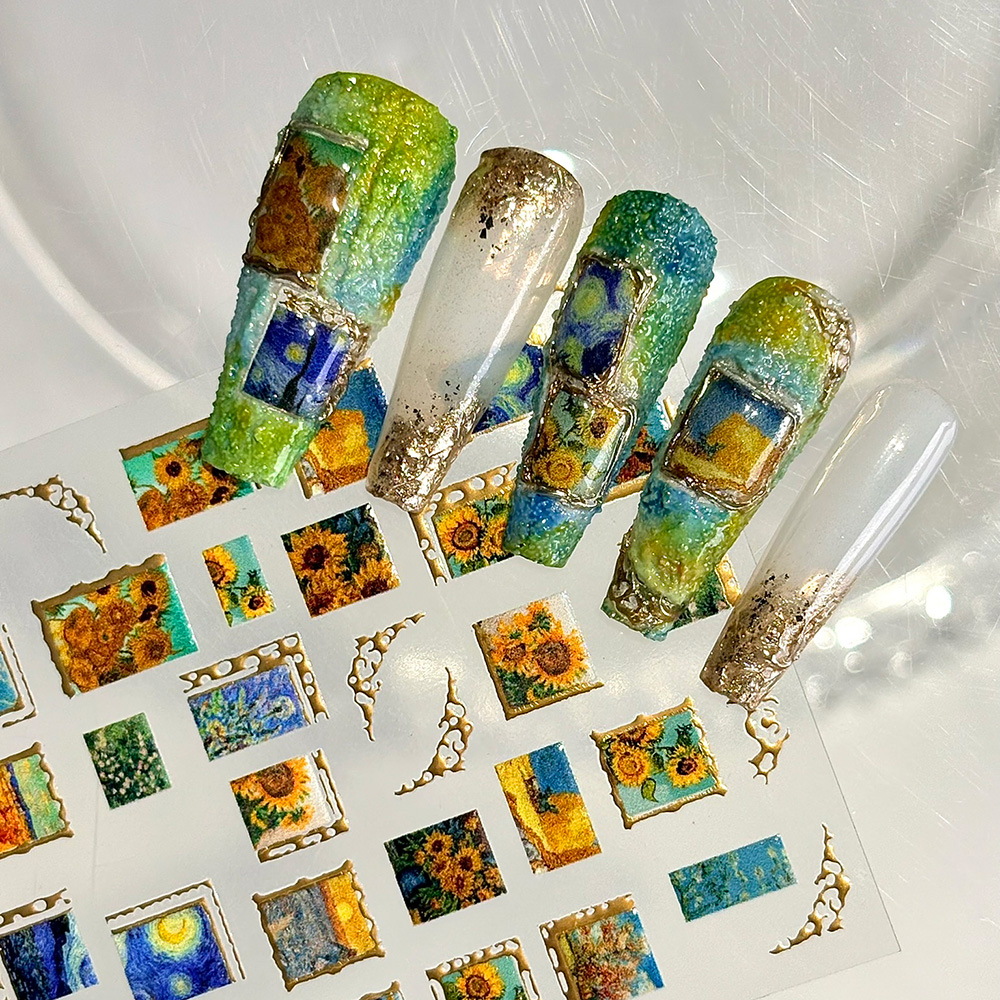 1pcs Retro Gold Stamped Frame  - Nail Art Van Gogh review and price