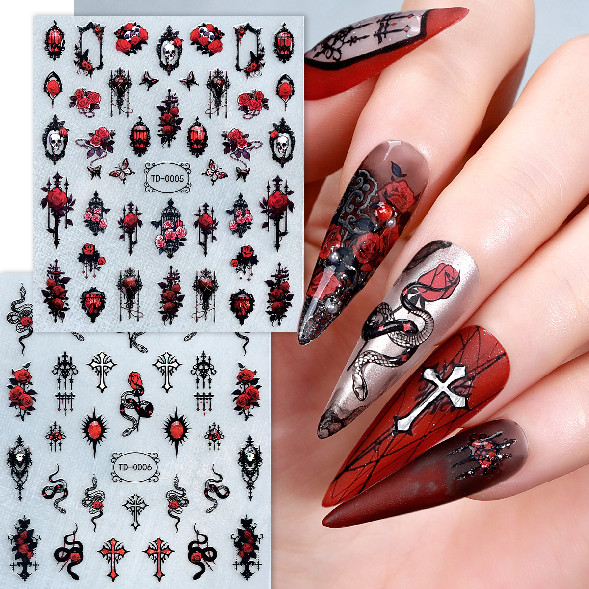 2pcs Black Red Gothic Hallowee - Nail Art Gothic review and price