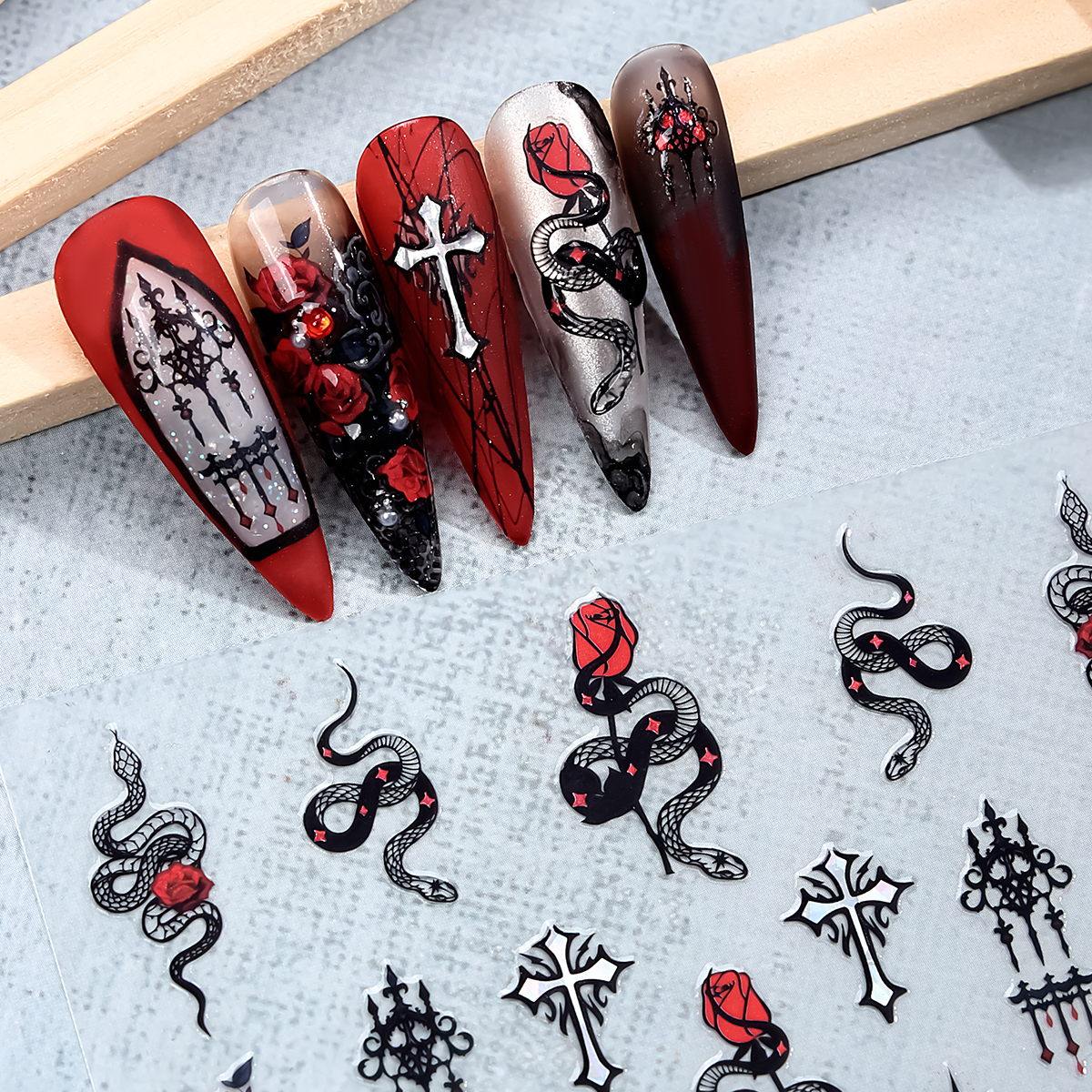 2pcs Black Red Gothic Hallowee - Nail Art Gothic review and price