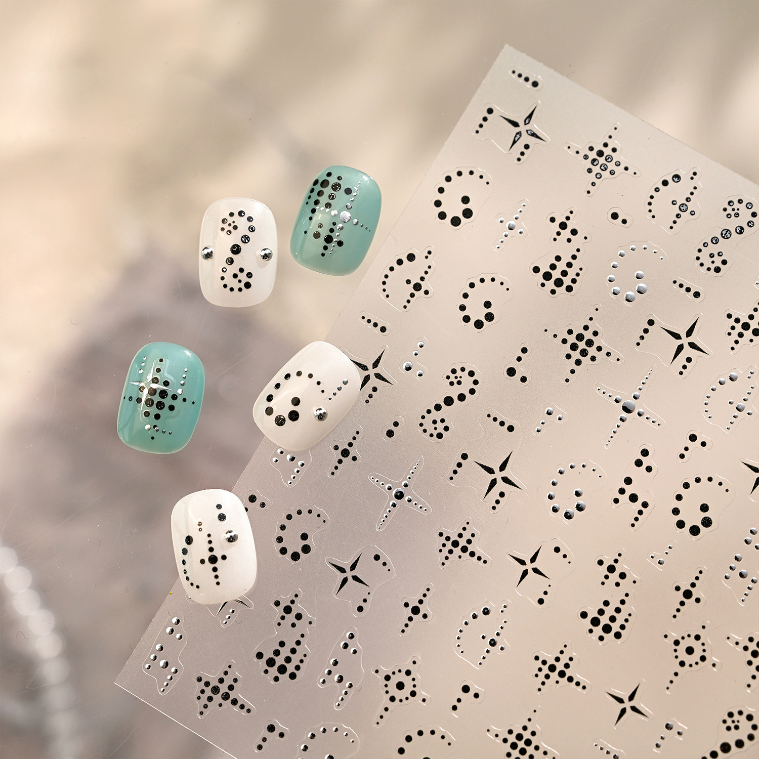 Black Silver Polka Dots Stars  - Nail Art Gothic review and price